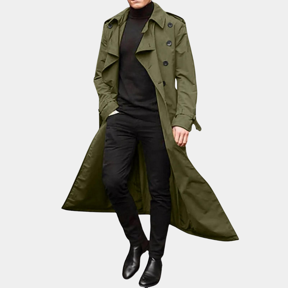 Samuel Men's Vintage Inspired Long Trench Coat By TrendAura Elegantly Tailored Classic Outerwear For Modern Wardrobe