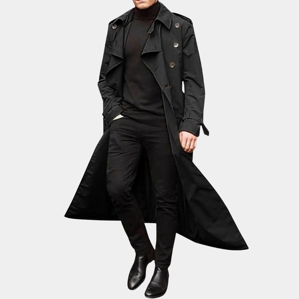 Samuel Men's Vintage Inspired Long Trench Coat By TrendAura Elegantly Tailored Classic Outerwear For Modern Wardrobe