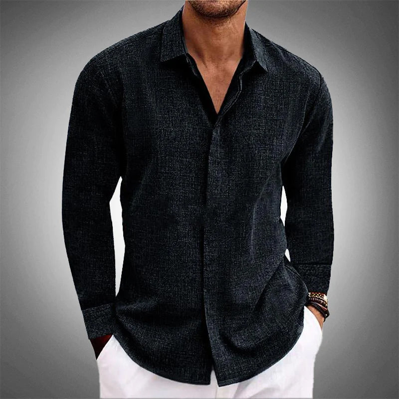 TrendAura Roberto Relaxed Fit Button Up Shirt For Men Solid Collared Long Sleeve Spring Style