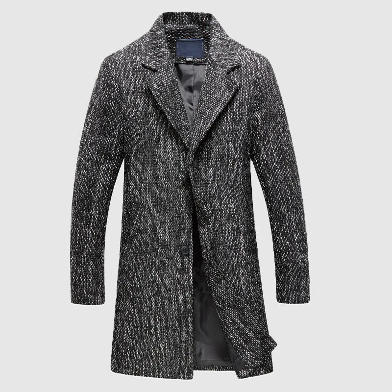 Nordisk Flair Men's Wool Coat With Tailored Fit And Notched Lapel Mid Length Formal Outerwear