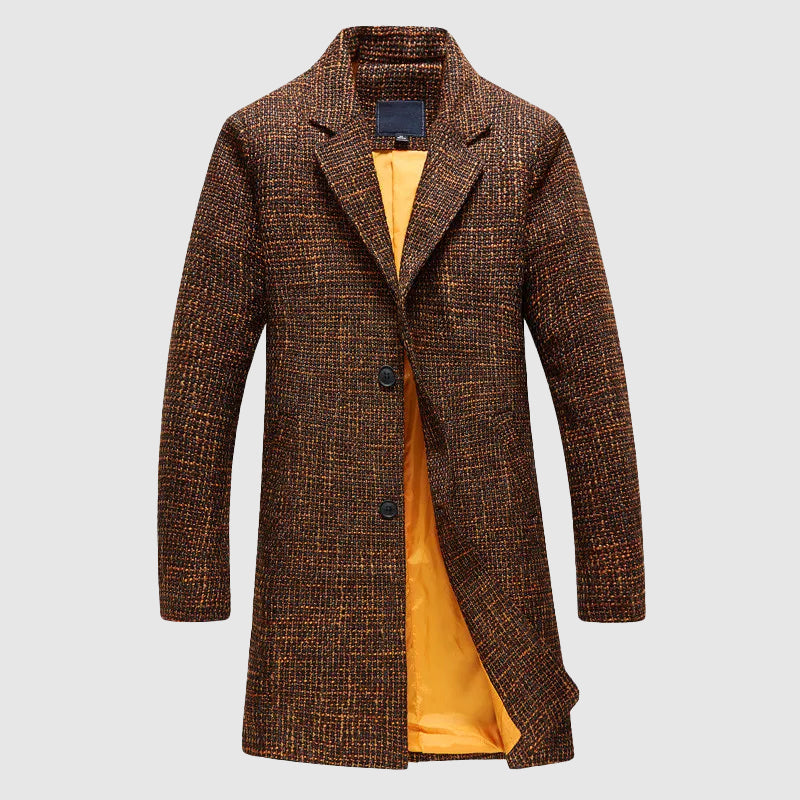 Nordisk Flair Men's Wool Coat With Tailored Fit And Notched Lapel Mid Length Formal Outerwear