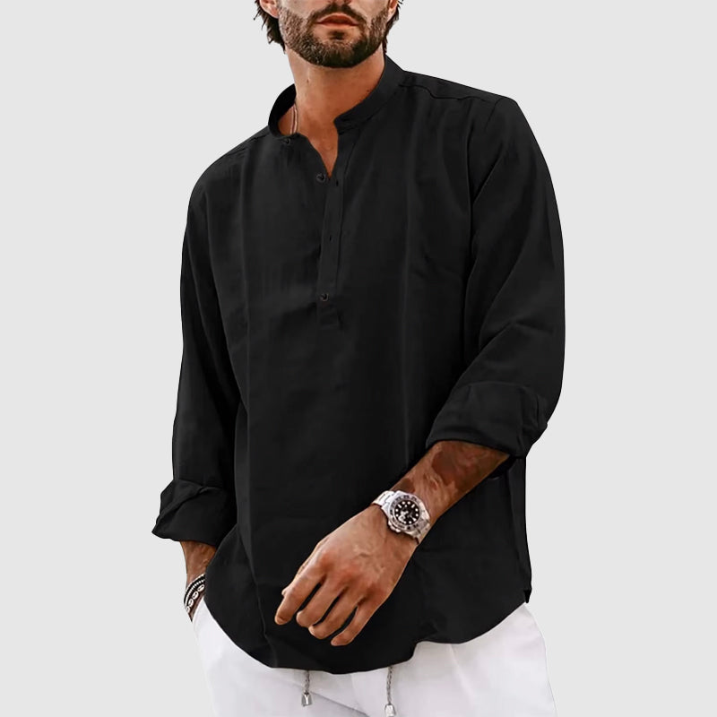 Men's Henley Shirt Relaxed Fit Band Collar Natural Fibers Long Sleeves Casual Everyday Wear