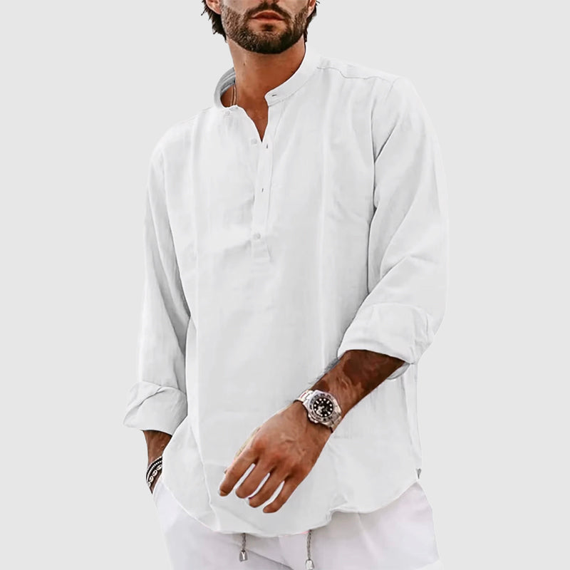 Men's Henley Shirt Relaxed Fit Band Collar Natural Fibers Long Sleeves Casual Everyday Wear