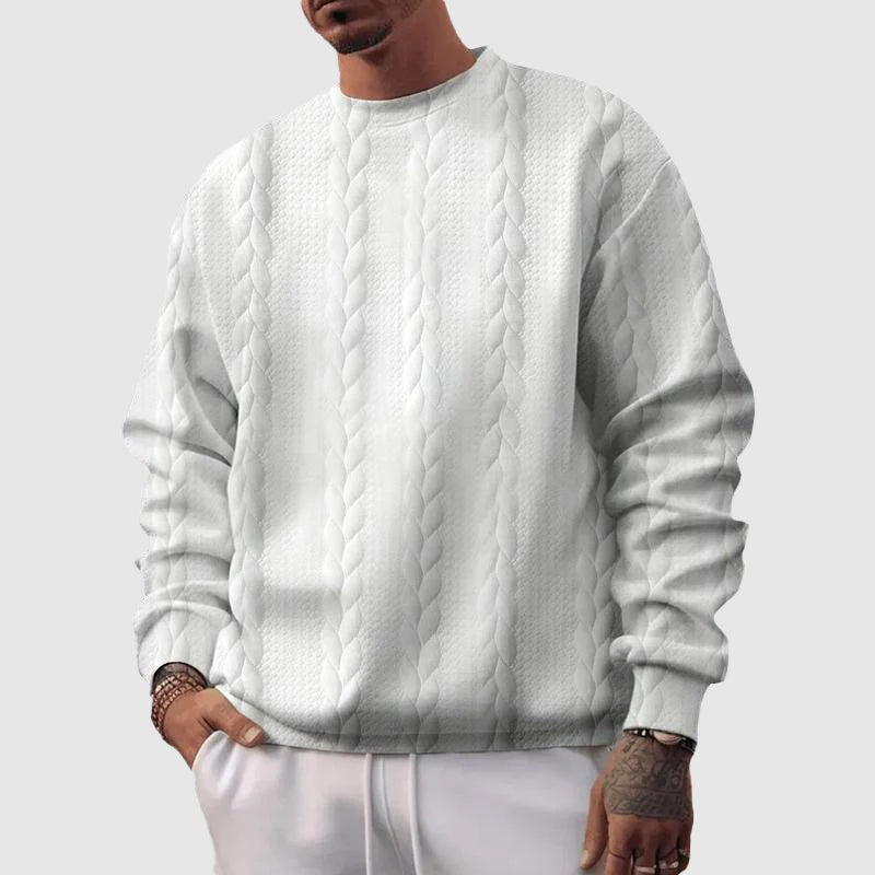 TrendAura Men's Wool Cable Knit Pullover Sweater With Relaxed Fit And Ribbed Trim