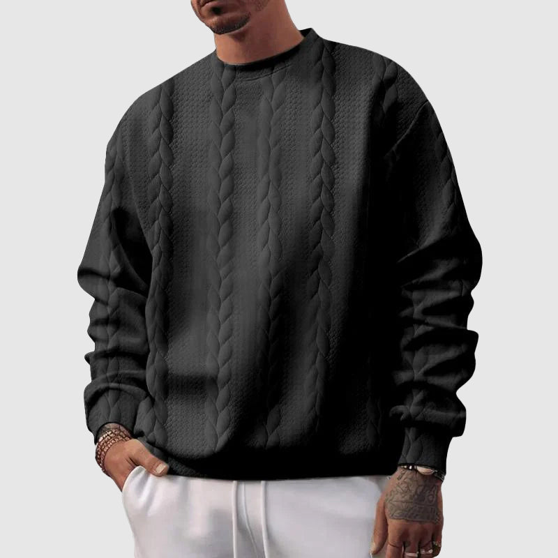 TrendAura Men's Wool Cable Knit Pullover Sweater With Relaxed Fit And Ribbed Trim