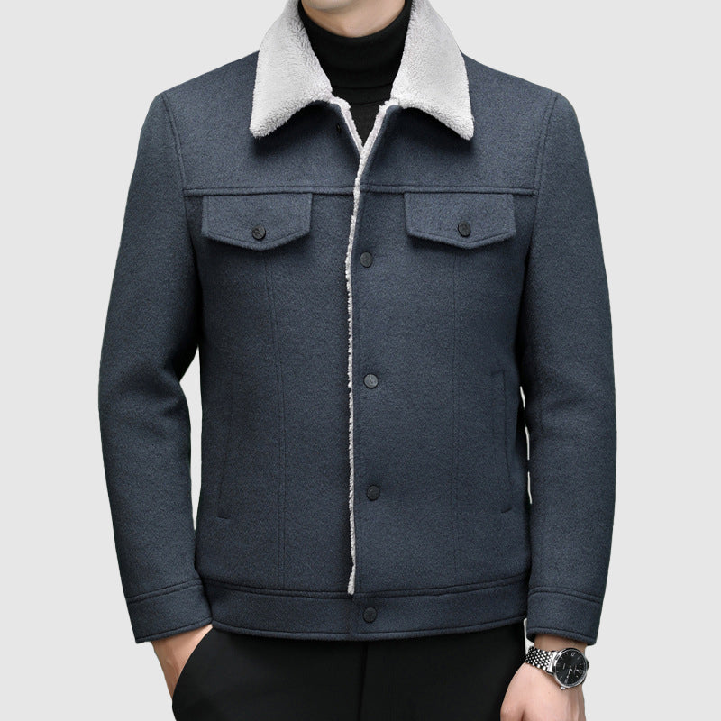 TrendAura Mens Wool Jacket With Sherpa Lining And Plush Fleece Collar Button Front Regular Fit Warm Outerwear
