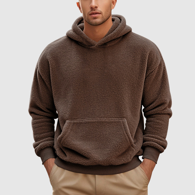 Mens Fleece Pullover Hoodie Relaxed Fit With Kangaroo Pocket And Ribbed Trim By TrendAura