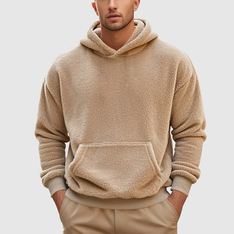 Mens Fleece Pullover Hoodie Relaxed Fit With Kangaroo Pocket And Ribbed Trim By TrendAura