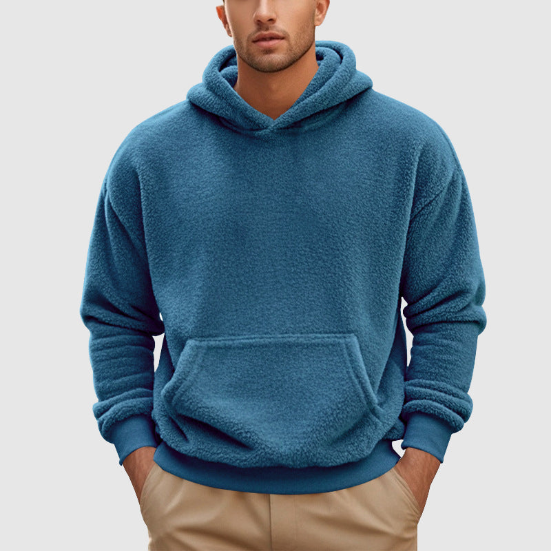 Mens Fleece Pullover Hoodie Relaxed Fit With Kangaroo Pocket And Ribbed Trim By TrendAura