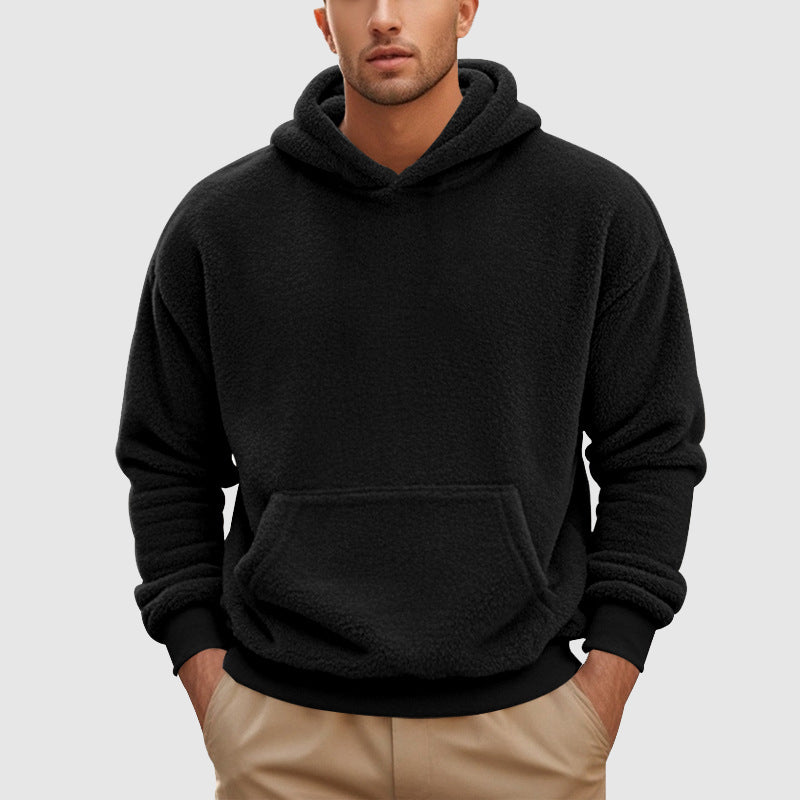 Mens Fleece Pullover Hoodie Relaxed Fit With Kangaroo Pocket And Ribbed Trim By TrendAura