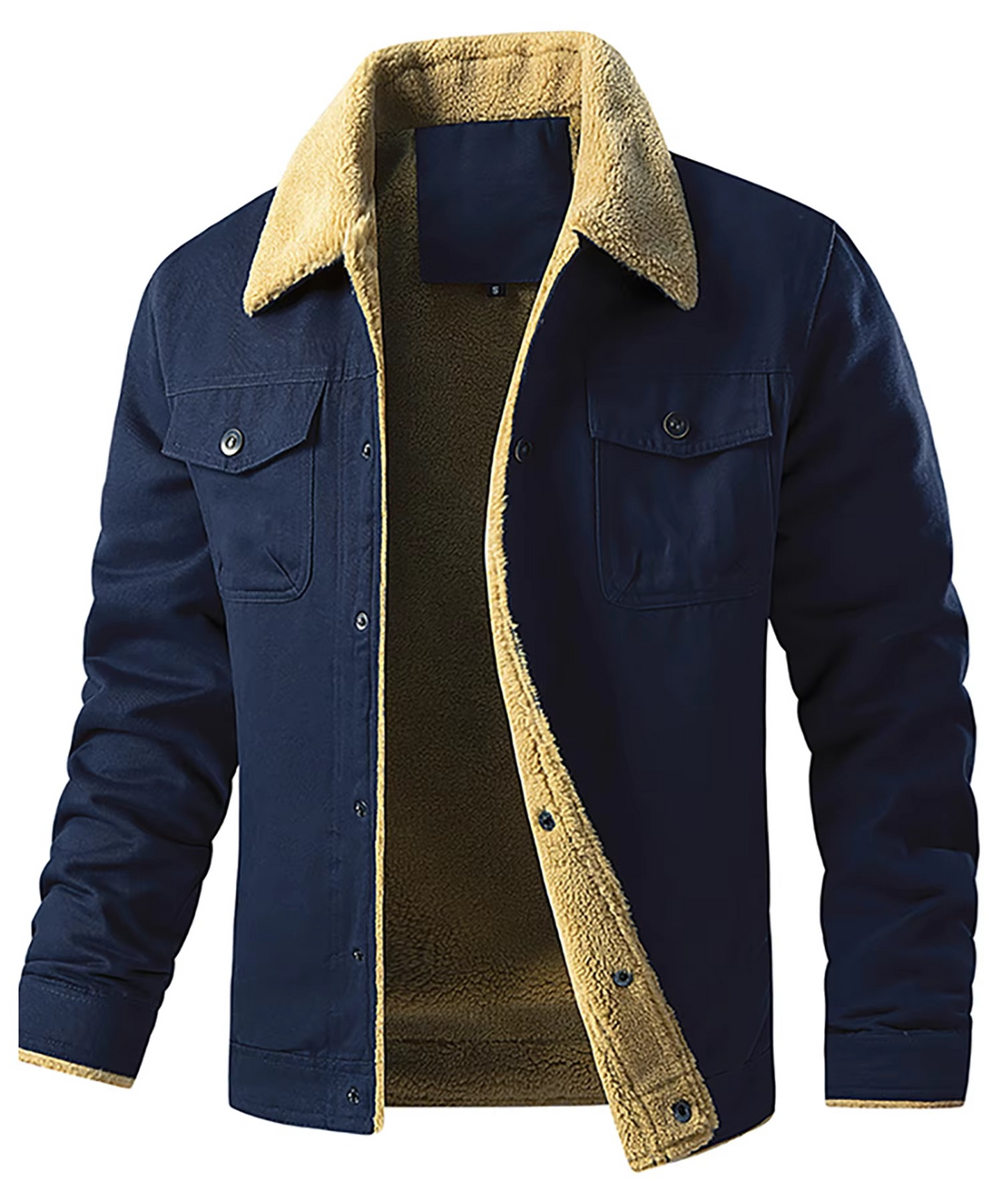 Men's Winter Faux Shearling Lined Parka Windproof Button Up Coat With Pockets Black