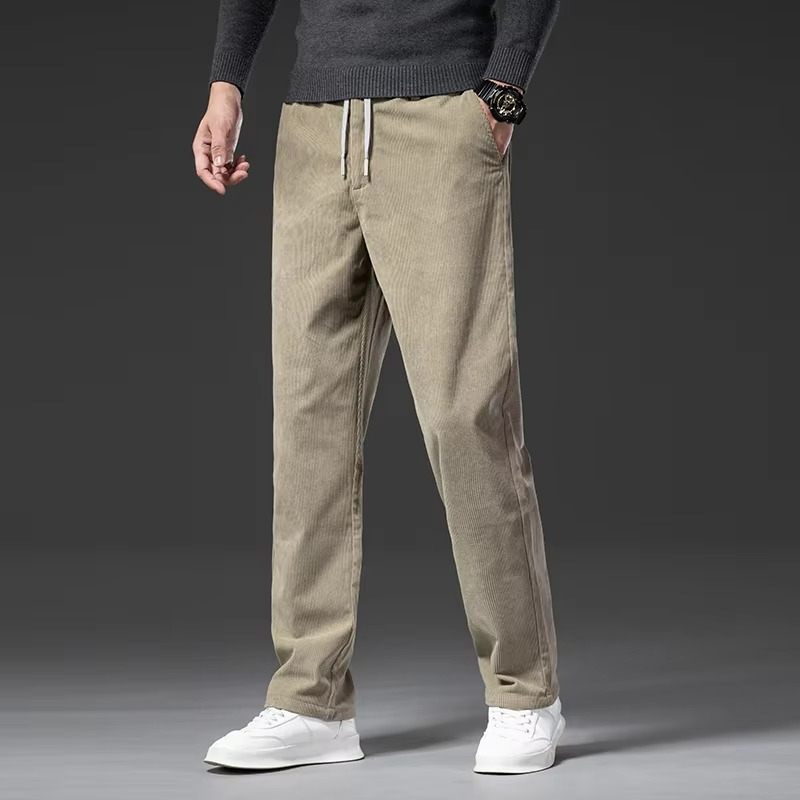 TrendAura Corduroy Elastic Waist Straight Leg Pants for Men Comfortable Casual Work Trousers