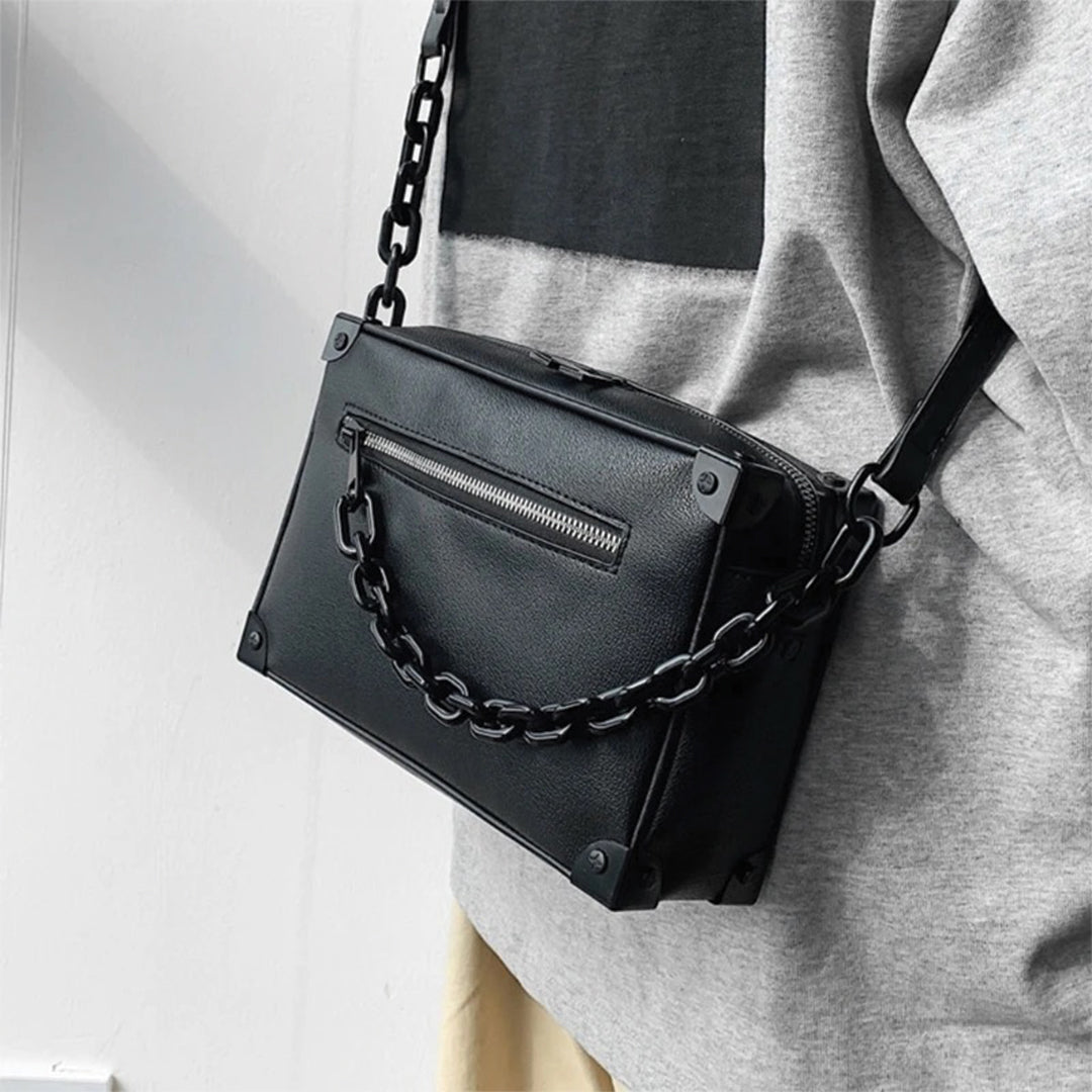 TrendAura Black Crossbody Satchel - Detachable Chain Attachment And Envelope Closure