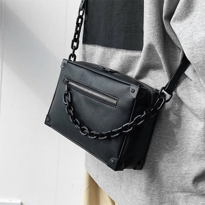 TrendAura Black Crossbody Satchel - Detachable Chain Attachment And Envelope Closure