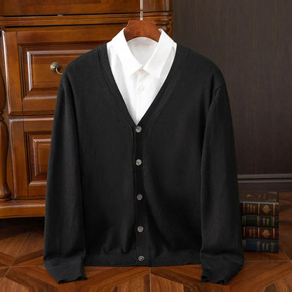 TrendAura William Heritage Grey Cashmere Wool Blend Cardigan For Men With V Neck And Relaxed Fit