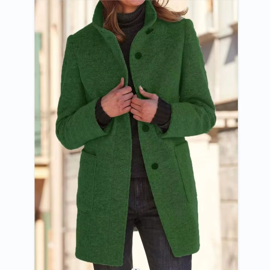 Retro Wool Blend Stand Collar Jacket for Women