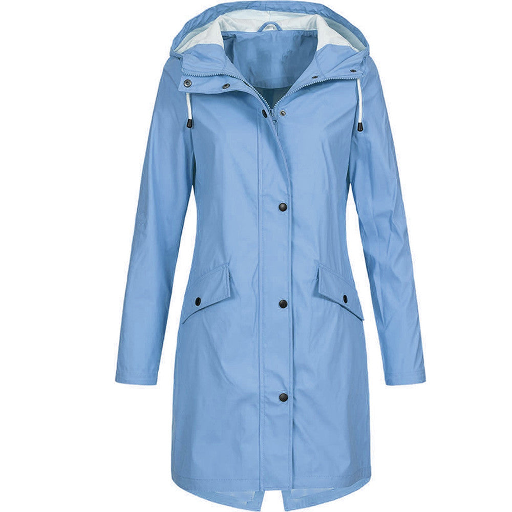 Women’s Rain Jacket – Water-Resistant – Relaxed Fit – Hooded – Mid-Thigh Length – Zip Front