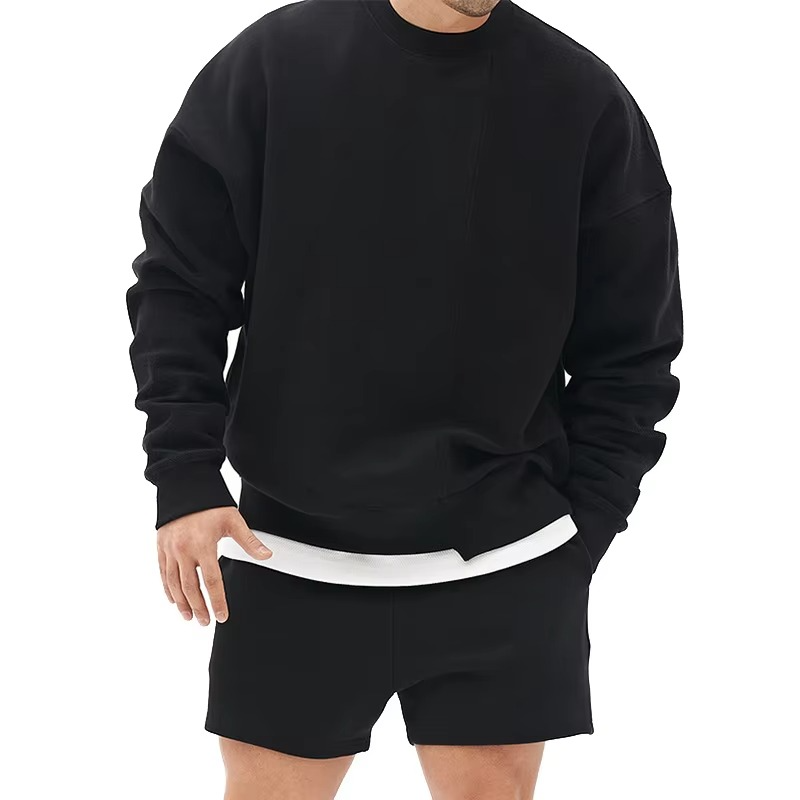 Men's Loose Fit Gym Hoodie Sweatshirt Crew Neck Long Sleeve Casual Pullover for Activewear by TrendAura