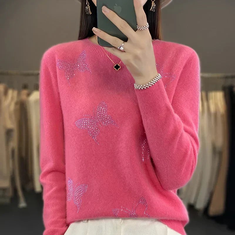 Women's Knit Sweater with Butterfly Design and Soft Texture