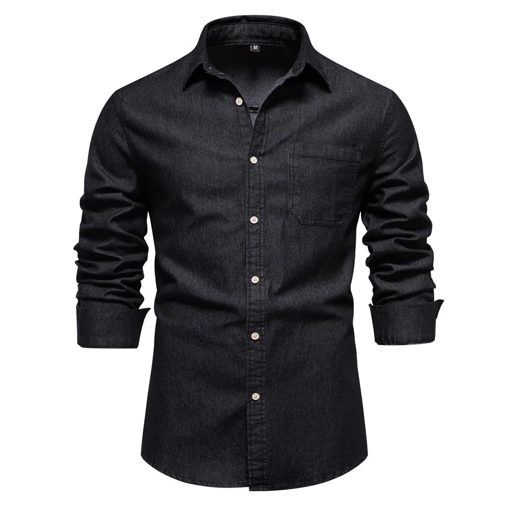 Hunter Mens Light Blue Denim Button Up Shirt For Casual Sophistication And Everyday Style By TrendAura