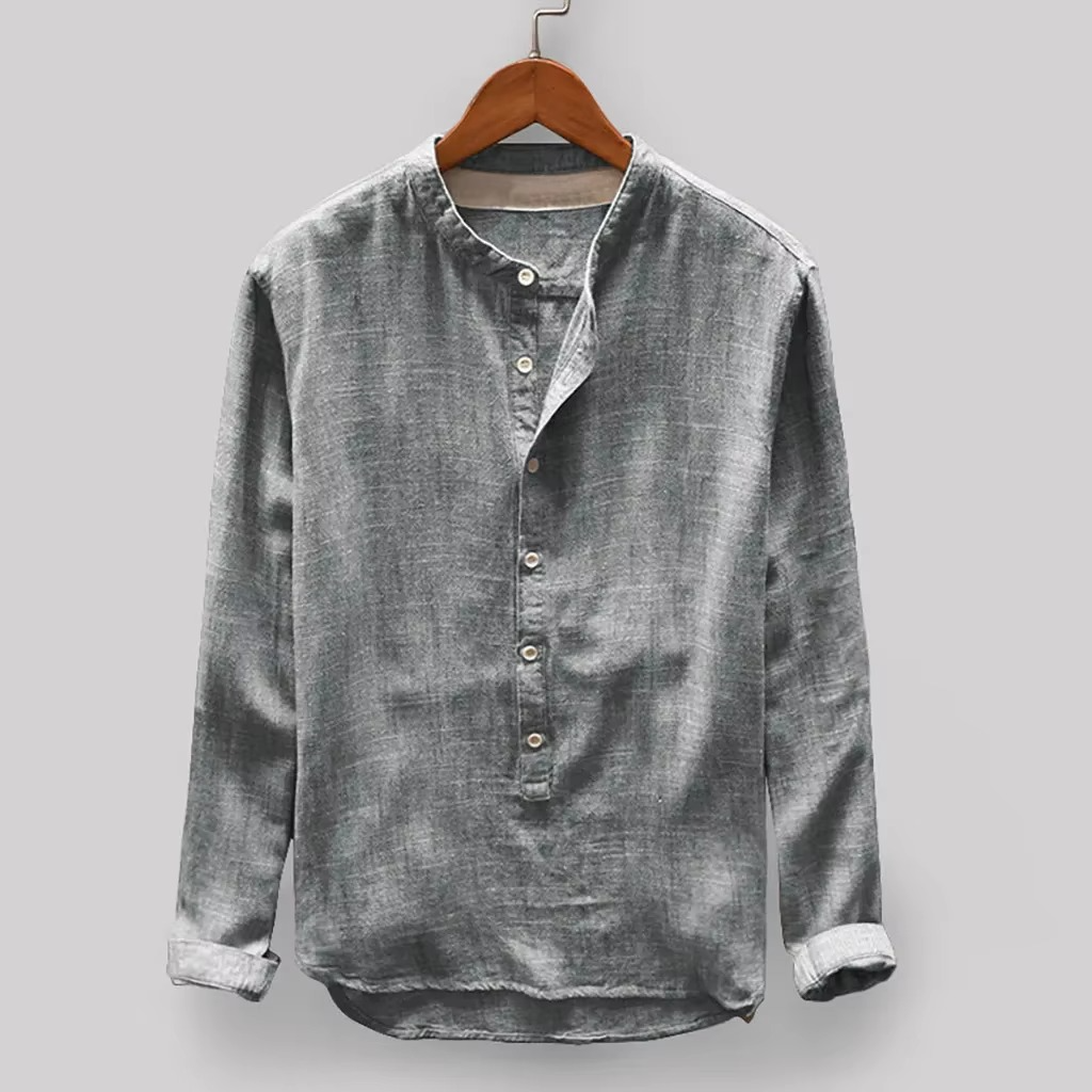 Men's 2025 Solid Color Cotton Linen Long Sleeve Shirt Japanese Style For Office And Weekend Wear