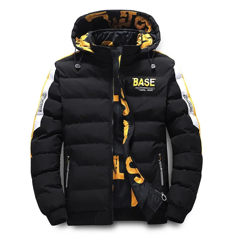 TrendAura Axen Padded Jacket Mens Water Resistant Thick Insulation Detachable Hood Printed Lining Outerwear