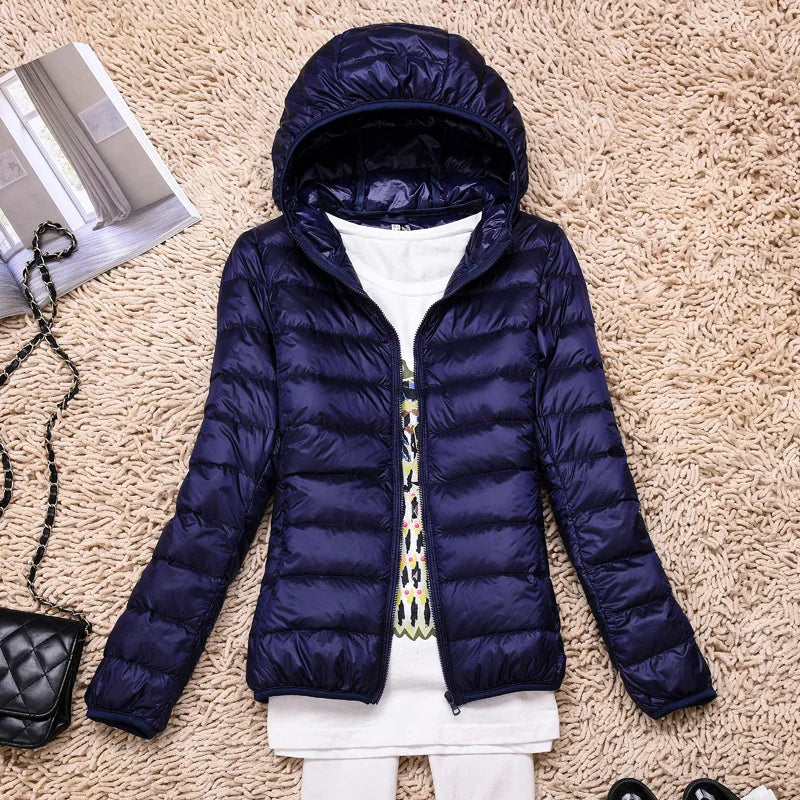 Women’s Down Jacket – Quilted – Tailored Fit – Hip Length with Hood