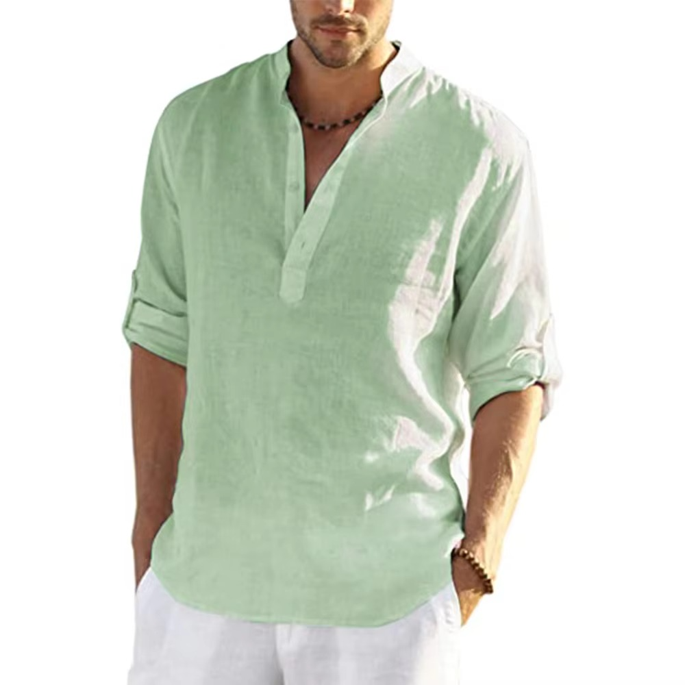 Mens Cotton Linen Casual Shirt Long Sleeve Lightweight Top Relaxed Fit Breathable Everyday Wear By TrendAura