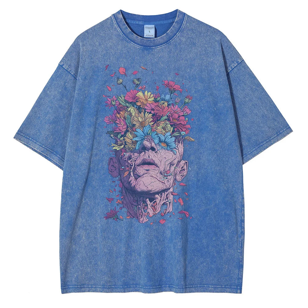 TrendAura Titan Bloom Graphic T Shirt Premium Cotton Oversized Fit Breathable Comfort With Intricate Design
