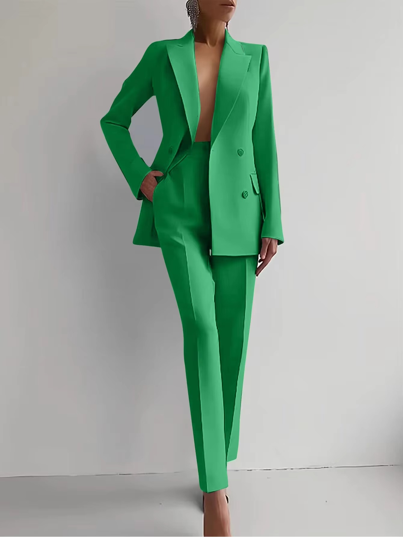 Women’s 2-Piece Solid Color Blazer and High-Waist Pants Set