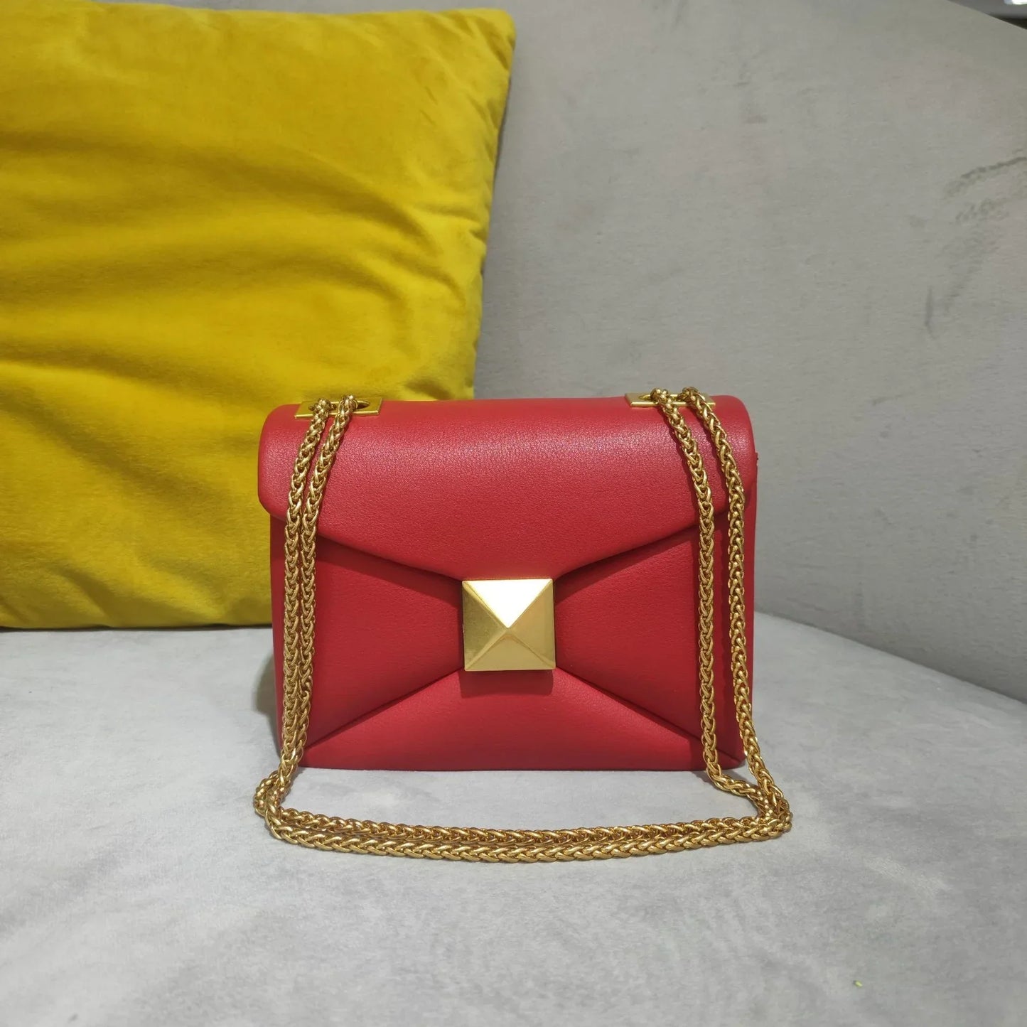 TrendAura Luxe Rivet Leather Crossbody Bag - Premium Craft With Rivet Detail And Versatile Chain Strap For Day To Night