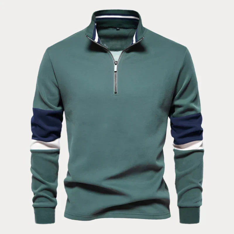 Max Mens Stand Up Collar Striped Sweater Comfortable Casual Knit for Everyday Wear