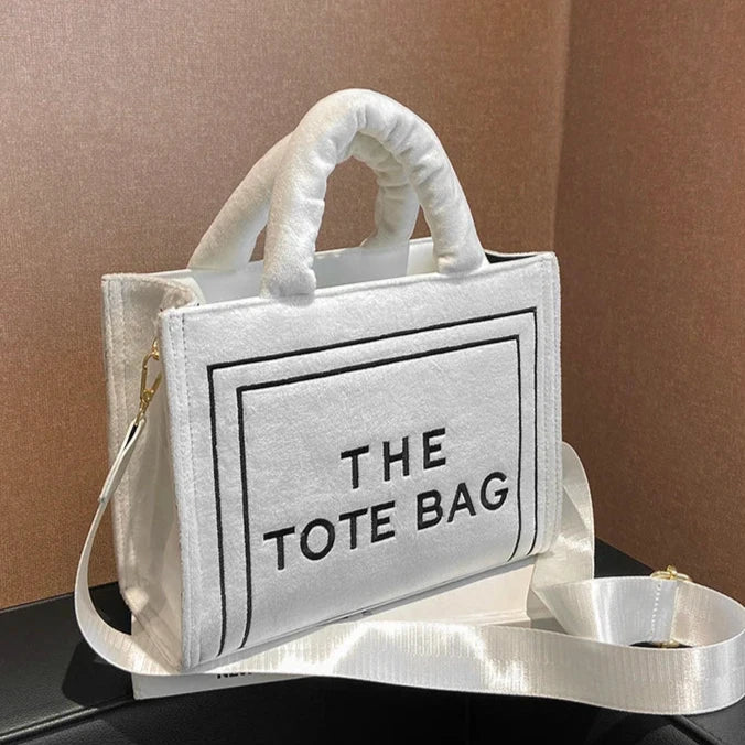TrendAura Statement Tote Bag - Soft Velour With Original Letter Print, Spacious Interior, Square Tote, Optional Strap