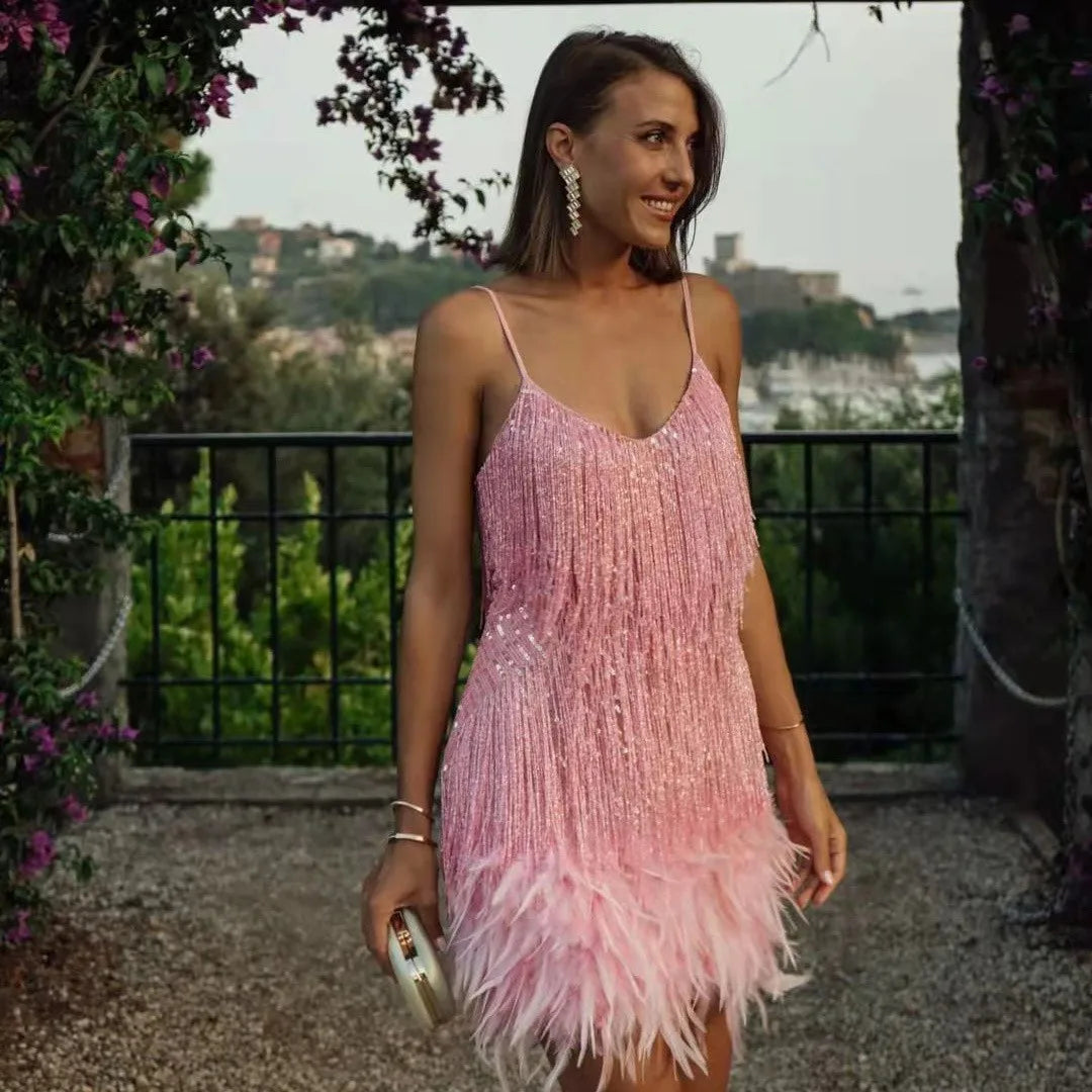 Lily | Women’s Cocktail Dress with Fringe Feathers