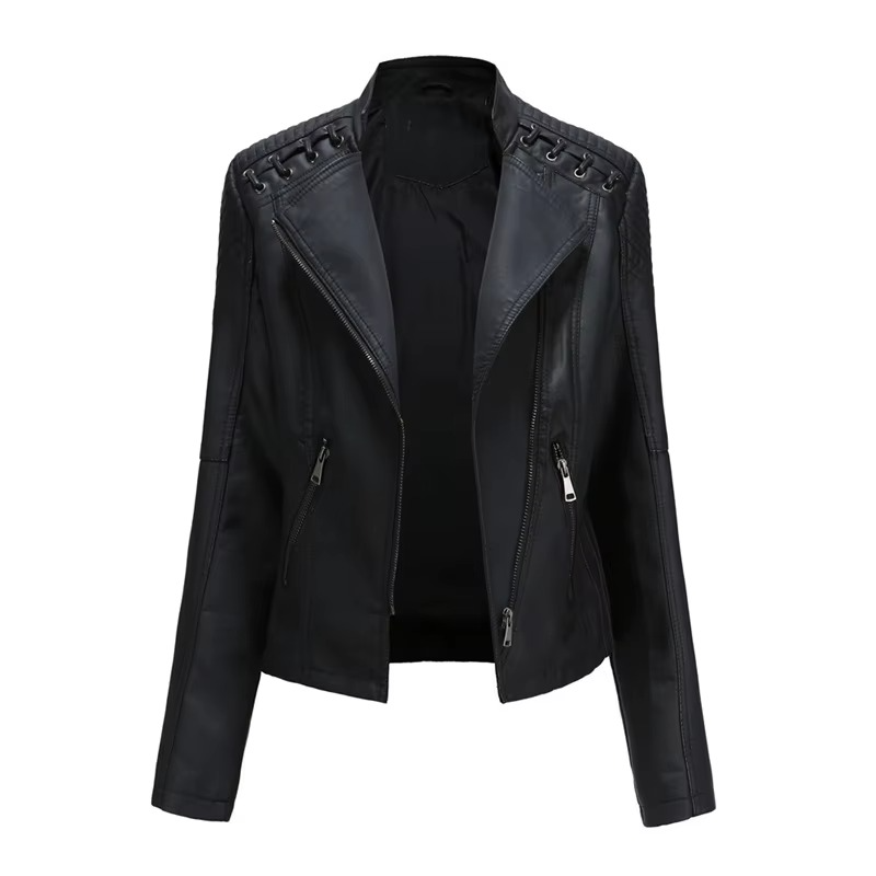Women's PU Leather Motorcycle Jacket – Short Slim Fit, Zipper-Up, 12 Colors