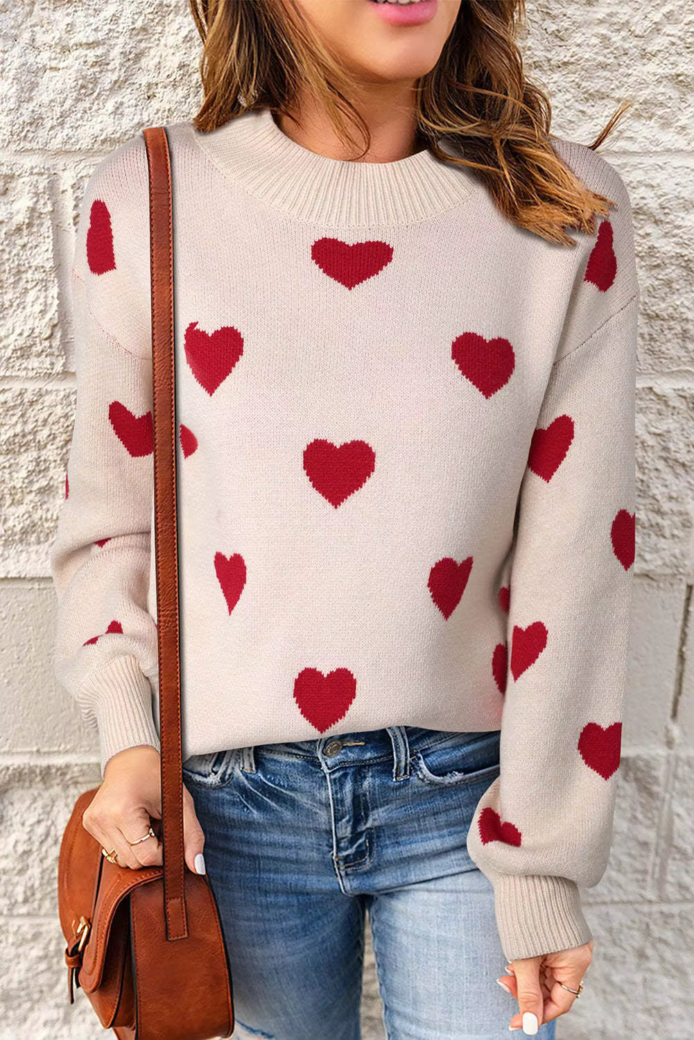 Women's Knit Sweater with Heart Design and Soft Texture