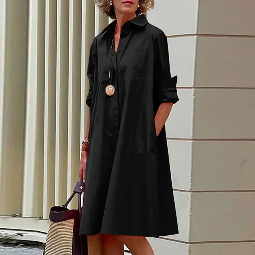 Women's shirt dress online A - buttoned - long sleeves - classic collar - knee length
