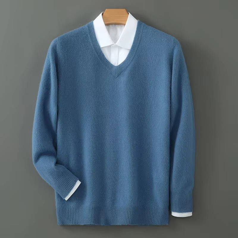 TrendAura Men's Winter Cashmere Blend V Neck Sweater Loose Fit Plus Size Knitted Pullover For Warmth