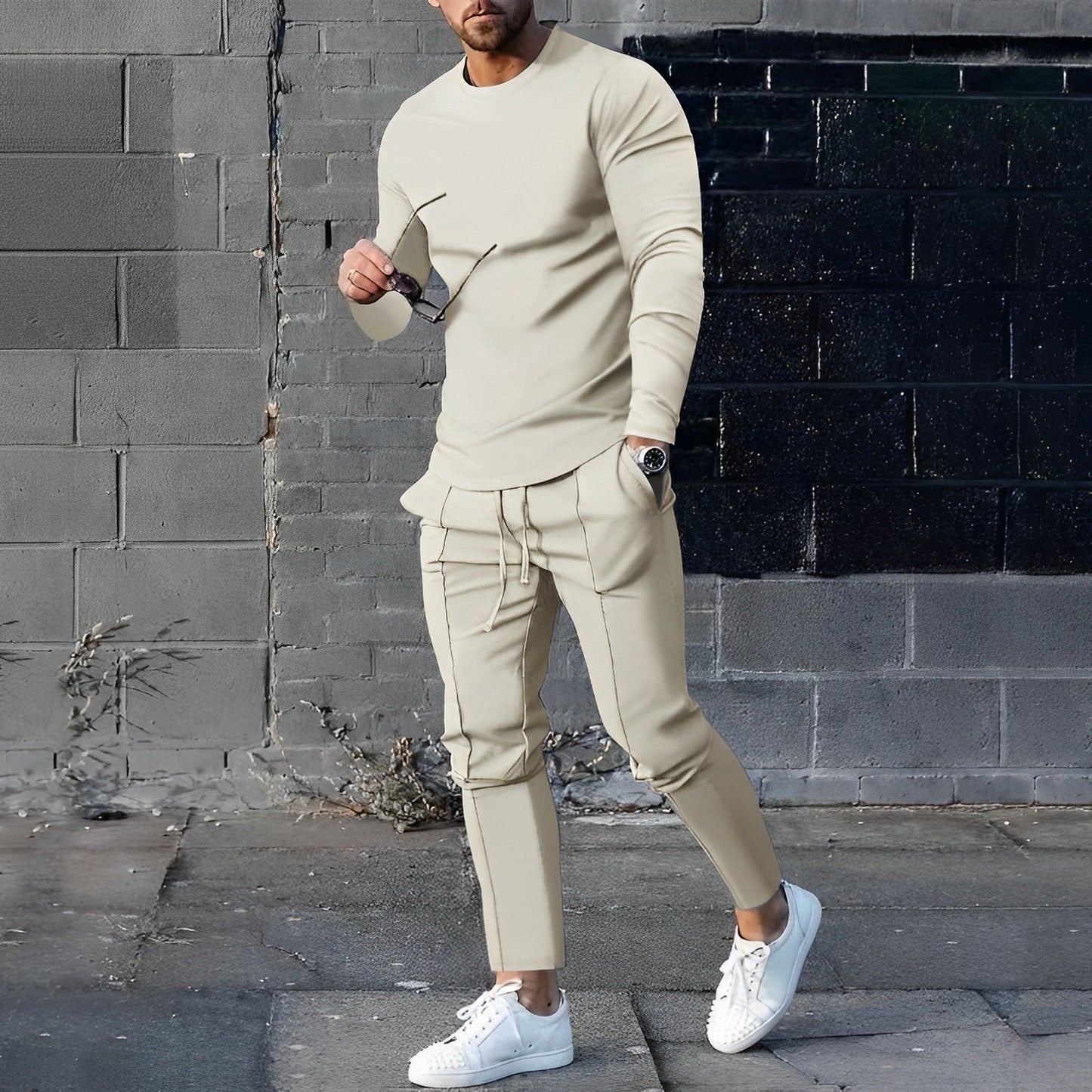 James Men's Casual Two Piece Outfit Set With Long Sleeve Top And Jogger Style Pants TrendAura