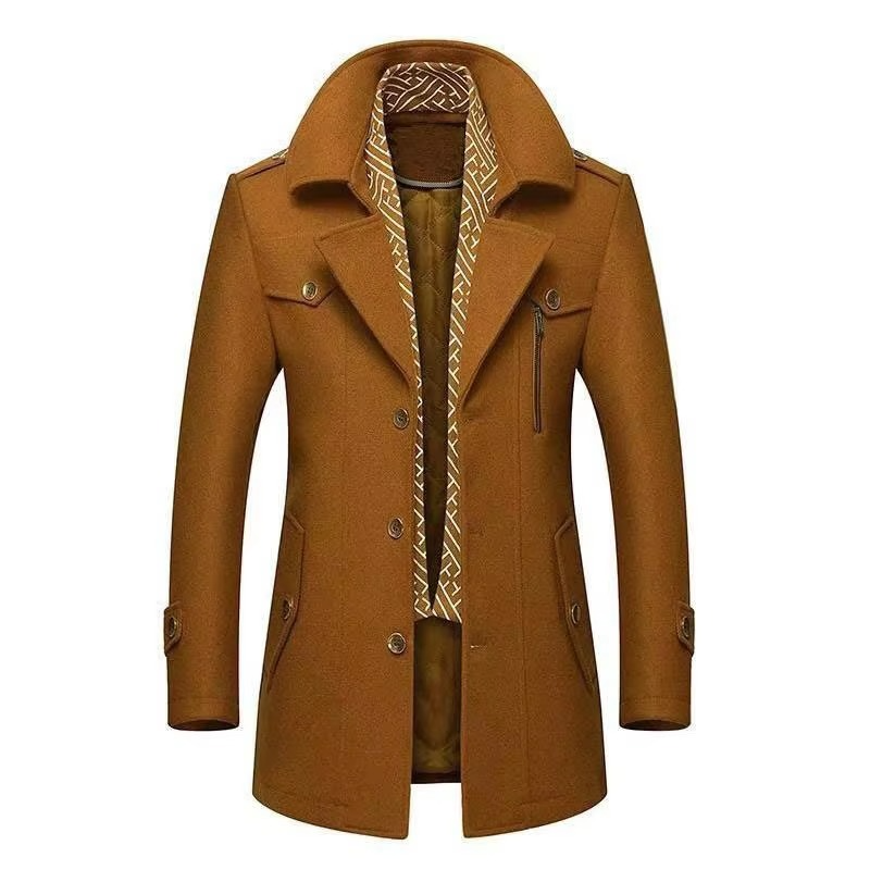 TrendAura Men's Mid Length Wool Blend Winter Coat With Scarf Collar Padded Warm Overcoat M to 5XL
