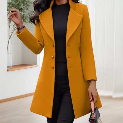 Women's Mid Length Wool Coat Slim Fit Single Breasted Winter Jacket