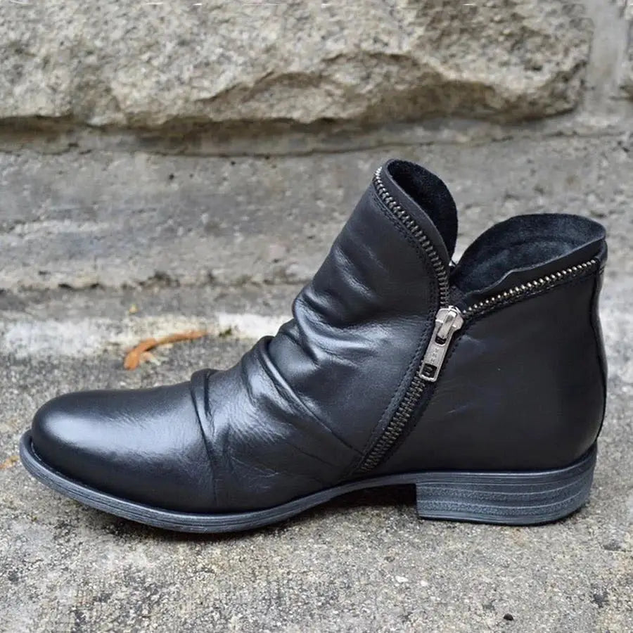 Mavexa Western Zip Ankle Boots For Women PU Finish Side Zipper Low Square Heel Everyday Style