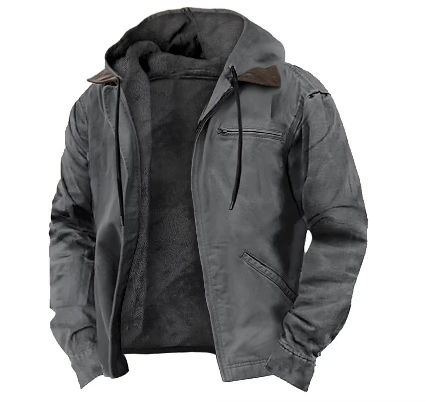 Men's Winter Fleece Hooded Jacket With Zipper Pockets And Warm Lining For Casual Outdoor Wear By TrendAura