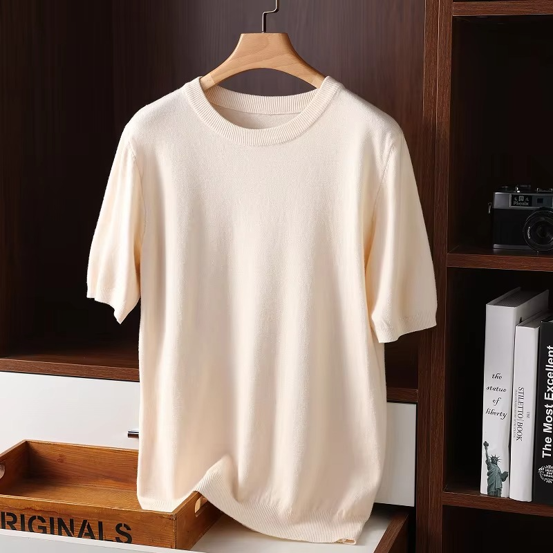 Mens Cashmere Short Sleeve O Neck Sweater By TrendAura Luxury Lightweight Knit For Everyday Comfort