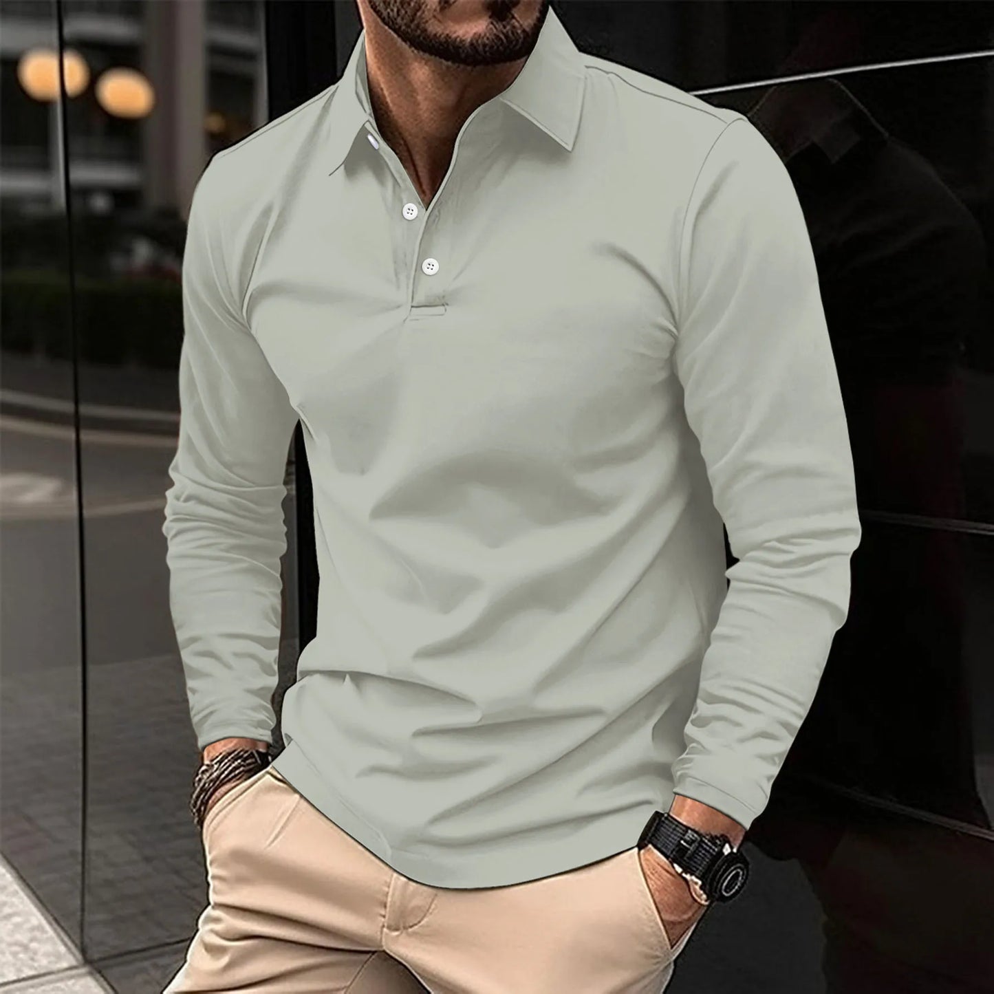 Lucas Long Sleeve Polo Shirt for Men Breathable Cotton Slim Fit Casual to Semi Formal