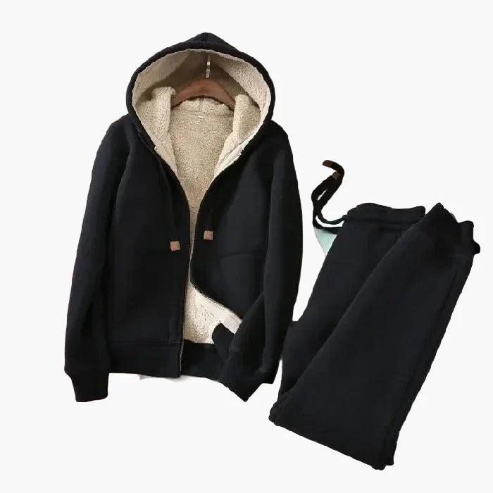 Women's casual tracksuit with hood – fleece-lined set for sports & everyday use