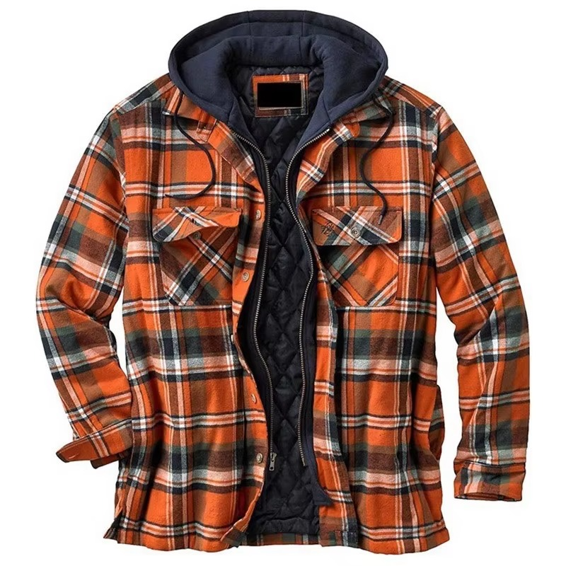 TrendAura Mens Patchwork Checkered Cotton Hooded Jacket Thick Warm Casual Coat American Flag Design Sizes S To 5XL