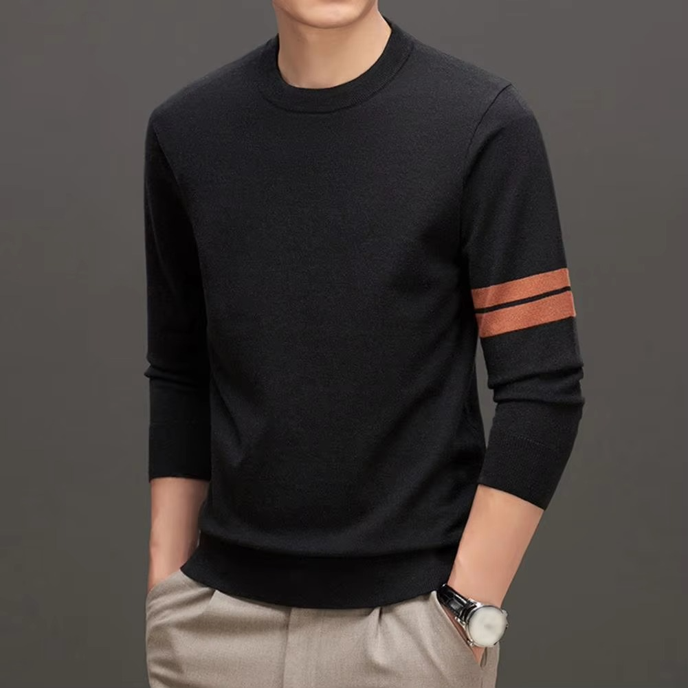 Men's Thick Knit Pullover Sweater With Stretch Cuffs And Hem Navy By TrendAura For Warm Casual Style