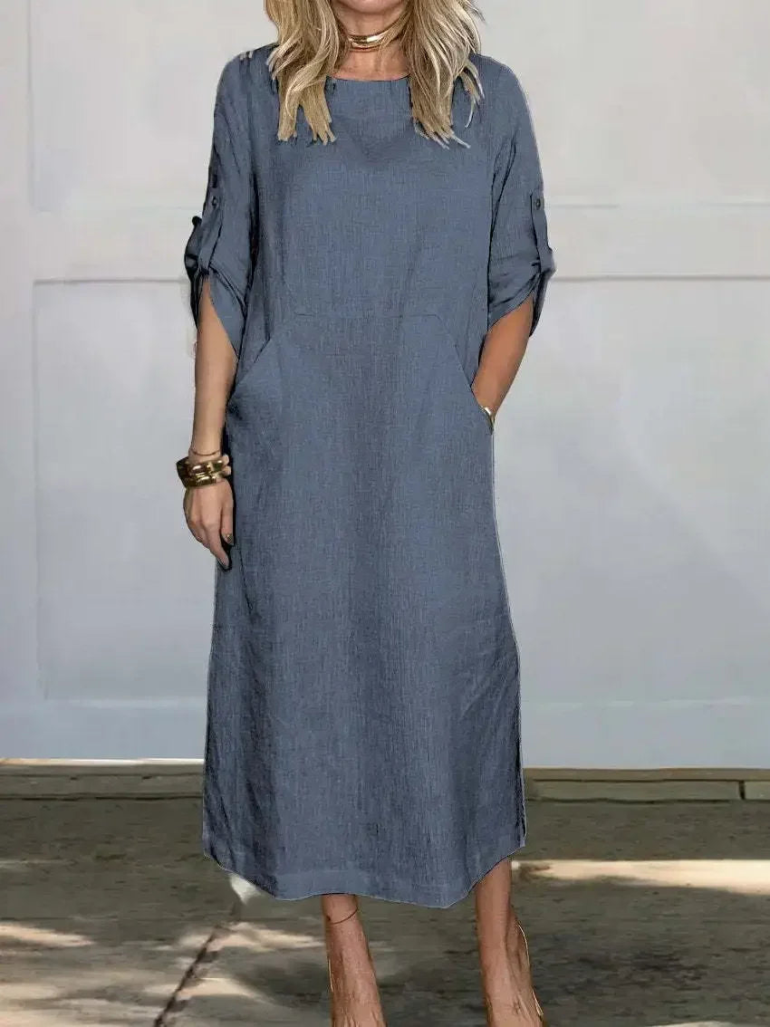 Women's A-Line Evening Dress with Loose Fit and Draped Design