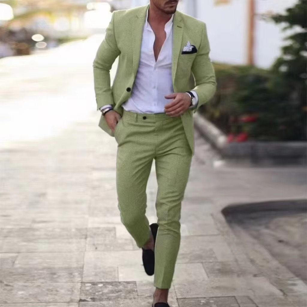 TrendAura Men's Breathable Linen Two Piece Blazer And Pants Suit Set For Weddings Beach Parties Summer Events
